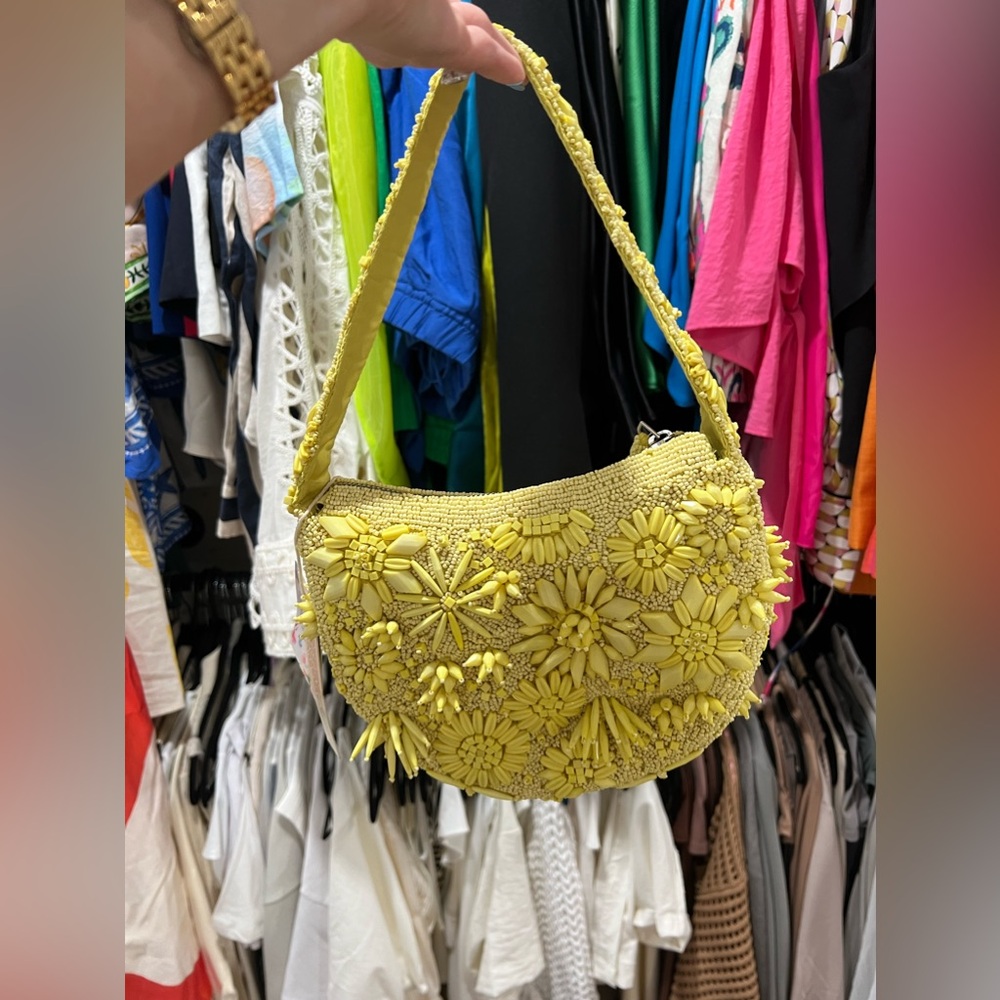 Yellow Beaded Handbag - Made In India